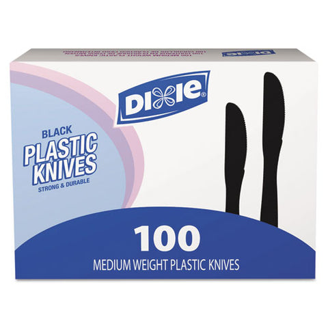 Plastic Tableware, Heavy Mediumweight Knives, Black, 100-box