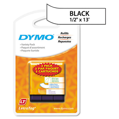 Letratag Paper-plastic Label Tape Value Pack, 0.5" X 13 Ft, Assorted, 3-pack