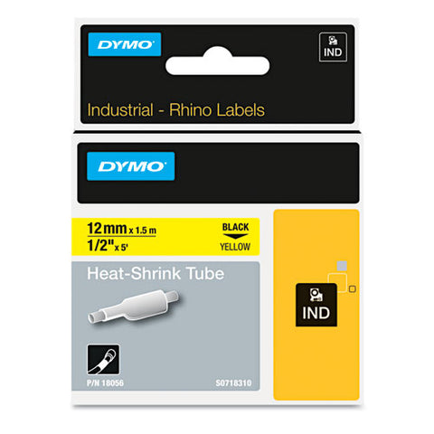 Rhino Heat Shrink Tubes Industrial Label Tape, 0.5" X 5 Ft, White-black Print