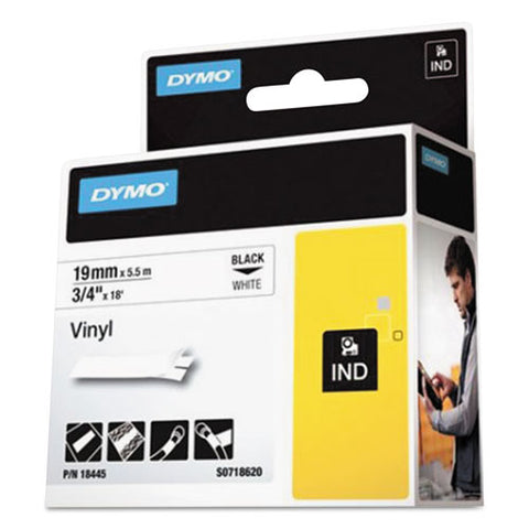 Rhino Permanent Vinyl Industrial Label Tape, 0.75" X 18 Ft, White-black Print