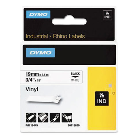 Rhino Permanent Vinyl Industrial Label Tape, 0.75" X 18 Ft, White-black Print