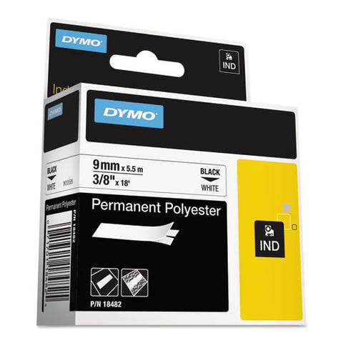 Rhino Permanent Poly Industrial Label Tape, 0.37" X 18 Ft, White-black Print