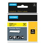 Rhino Flexible Nylon Industrial Label Tape, 0.5" X 11.5 Ft, Yellow-black Print