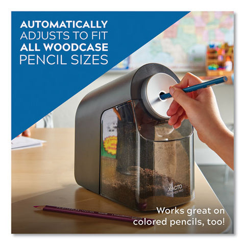 Model 1675 Teacherpro Classroom Electric Pencil Sharpener, Ac-powered, 4 X 7.5 X 8, Black-silver-smoke