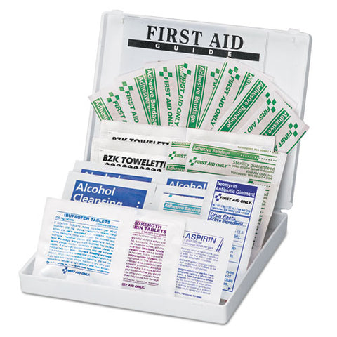 All-purpose First Aid Kit, 34 Pieces, 3 3-4 X 4 3-4 X 1-2, Blue-white