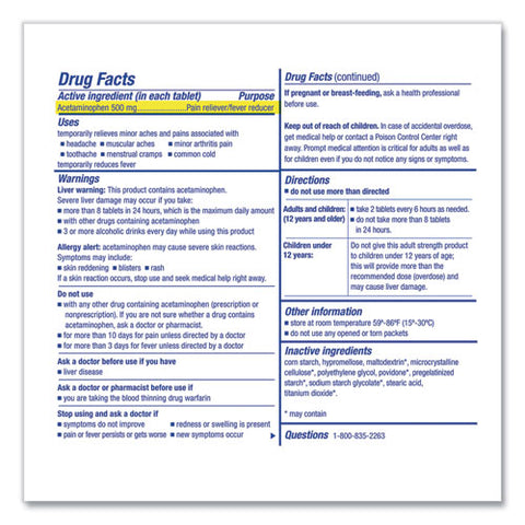 Pain Relievers-medicines, Xstrength Non-aspirin Acetaminophen,2-packet,125 Pk-bx