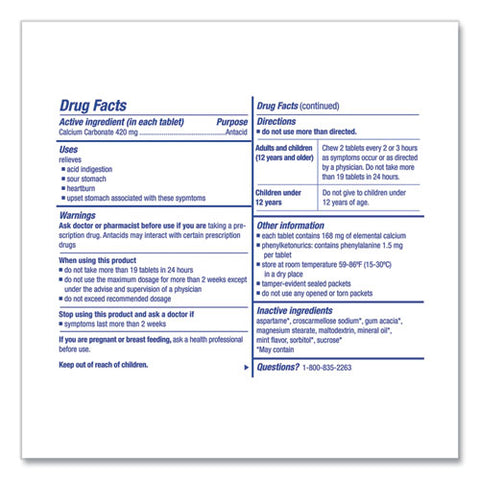 Over The Counter Antacid Medications For First Aid Cabinet, 2 Tablets-dose, 125 Doses-box