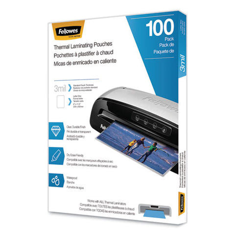 Laminating Pouches, 3 Mil, 9" X 11.5", Gloss Clear, 100-pack