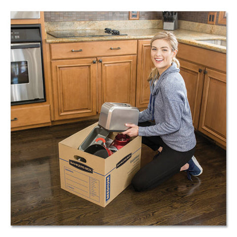 Smoothmove Classic Moving-storage Boxes, Medium, Half Slotted Container (hsc), 18" X 15" X 14", Brown Kraft-blue, 8-carton