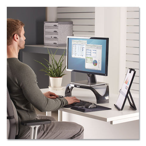 Smart Suites Corner Monitor Riser, For 21" Monitors, 18.5" X 12.5" X 3.88" To 5.13", Black-clear Frost, Supports 40 Lbs