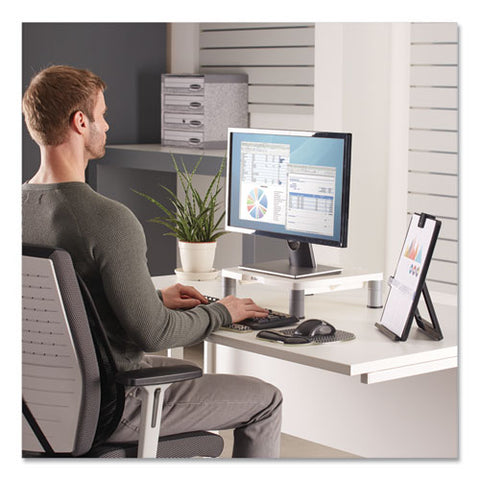 Standard Monitor Riser, For 21" Monitors, 13.38" X 13.63" X 2" To 4", Platinum-graphite, Supports 60 Lbs