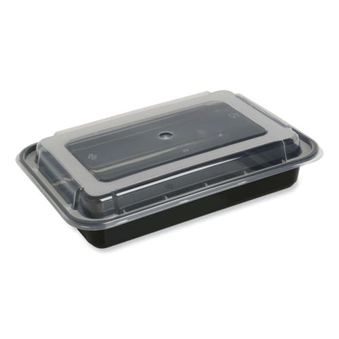 Food Container With Lid, 32 Oz, 8.81 X 6.02 X 2.24, Black/clear, Plastic, 150/carton