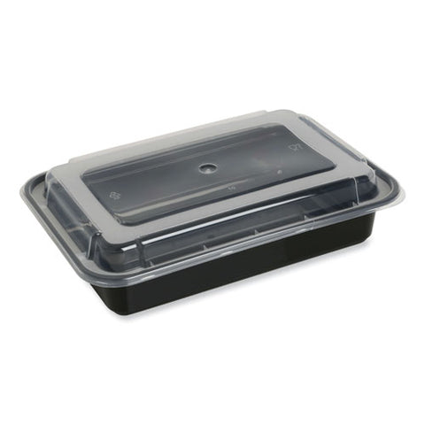 Food Container With Lid, 38 Oz, 8.81 X 6.02 X 2.48, Black/clear, Plastic, 150/carton