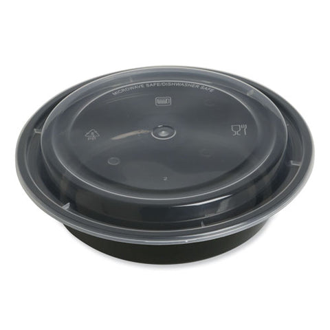 Food Container With Lid, 24 Oz, 7.28 X 7.28 X 1.96, Black/clear, Plastic, 150/carton
