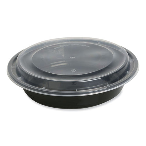 Food Container With Lid, 48 Oz, 8.85 X 8.85 X 2.24, Black/clear, Plastic, 150/carton