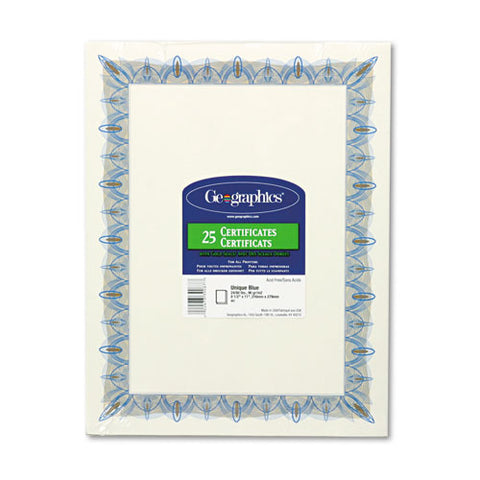 Award Certificates W-gold Seals, 8-1-2 X 11, Unique Blue Border, 25-pack
