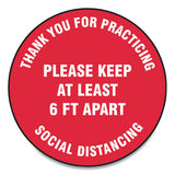 Slip-gard Floor Signs, 17" Circle, "thank You For Practicing Social Distancing Please Keep At Least 6 Ft Apart", Red, 25-pack