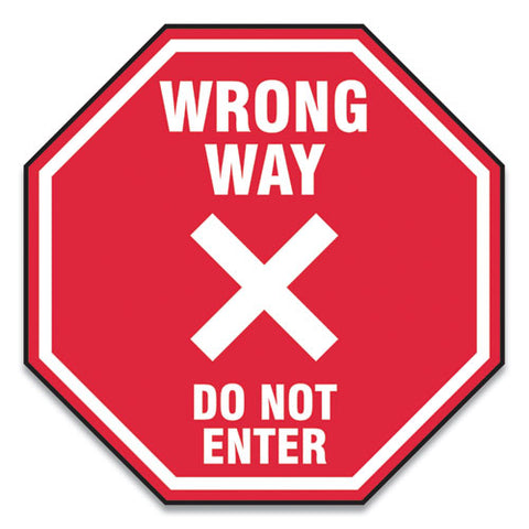Slip-gard Social Distance Floor Signs, 12 X 12, "wrong Way Do Not Enter", Red, 25-pack