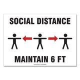 Social Distance Signs, Wall, 10 X 7, "social Distance Maintain 6 Ft", 3 Humans-arrows, White, 10-pack