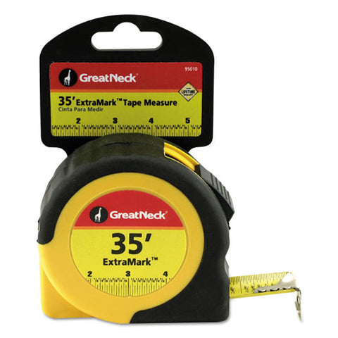 Extramark Tape Measure, 1" X 35ft, Steel, Yellow-black