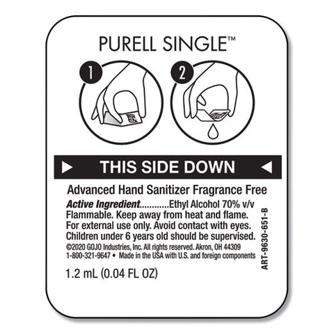 Single Use Advanced Gel Hand Sanitizer, 1.2 Ml, Packet, Clear, 2,000-carton