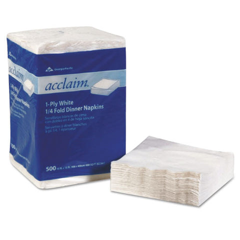 Acclaim 1-4 Fold Paper Dinner Napkins, White, 1-ply, 16"x16", 500-pk, 8 Pk-ct