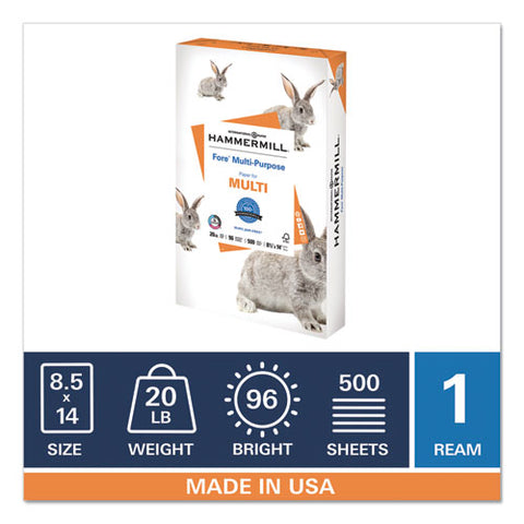 Fore Multipurpose Print Paper, 96 Bright, 20 Lb, 8.5 X 14, White, 500-ream