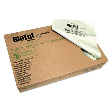 Biotuf Compostable Can Liners, 45 Gal, 0.9 Mil, 40" X 46", Green, 100-carton