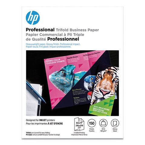 Professional Trifold Business Paper, 48 Lb, 8.5 X 11, Glossy White, 150-pack