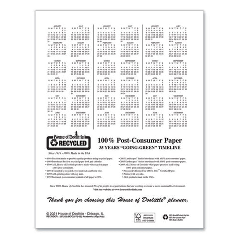 Recycled Professional Academic Weekly Planner, 11 X 8.5, Black, 2021-2022