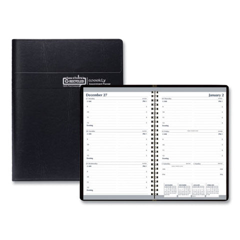 Recycled Weekly Appointment Book, 30-minute Appointments, 8 X 5, Black, 2021