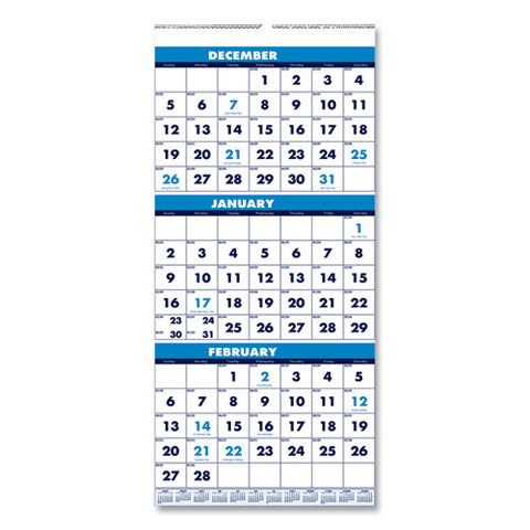 Recycled Three-month Format Wall Calendar, 8 X 17, 14-month (dec-jan) 2020-2022