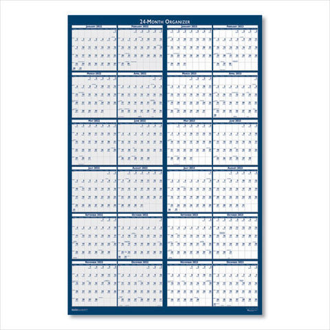 Reversible-erasable Two Year Wall Calendar, 24 X 37, Blue, 2021-2022