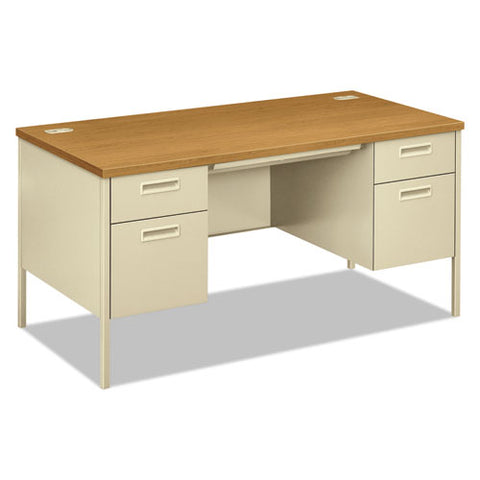 Metro Classic Series Double Pedestal Desk, Flush Panel Scs, 60" X 30" X 29.5", Harvest-putty