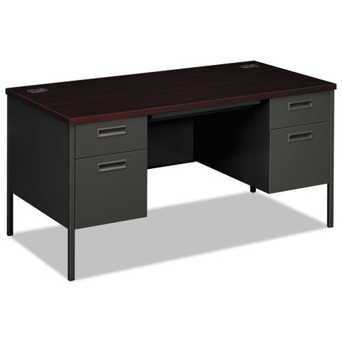 Metro Classic Series Double Pedestal Desk, Flush Panel, 60" X 30" X 29.5", Mahogany-charcoal