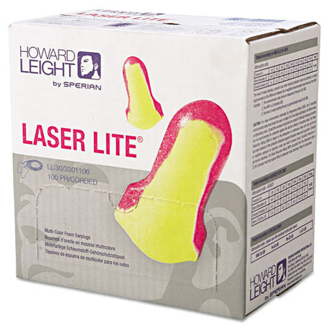 Ll-30 Laser Lite Single-use Earplugs, Corded, 32nrr, Magenta-yellow, 100 Pairs