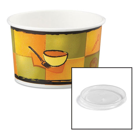 Streetside Paper Food Container With Plastic Lid, Streetside Design, 8-10 Oz, 250-carton