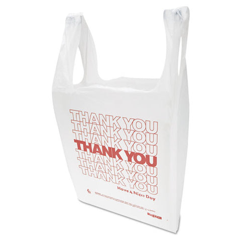 "thank You" Handled T-shirt Bag, 0.167 Bbl, 12.5 Microns, 11.5" X 21", White, 900-carton