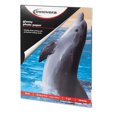 Glossy Photo Paper, 7 Mil, 8.5 X 11, Glossy White, 50-pack