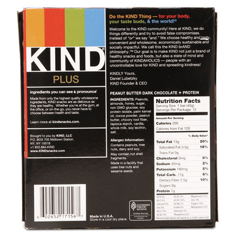 Plus Nutrition Boost Bar, Peanut Butter Dark Chocolate-protein, 1.4 Oz, 12-box
