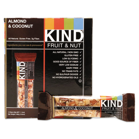 Fruit And Nut Bars, Almond And Coconut, 1.4 Oz, 12-box