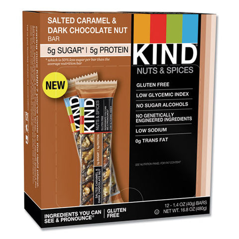 Nuts And Spices Bar, Salted Caramel And Dark Chocolate Nut, 1.4 Oz, 12-pack