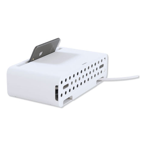 Cable Management Power Hub And Stand With Usb Charging Ports, 5 Outlets, 3 Usb, 6.5 Ft Cord, 11.75 X 6.6 X 3.5, White