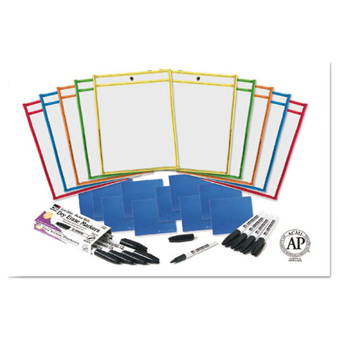 Dry Erase Pocket Class Pack, Assorted Primary Colors, 10-pack