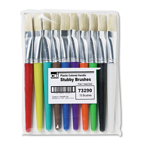 Stubby Brush Set, Natural Bristle, Flat, 10-set