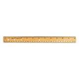 Beveled Wood Ruler W-single Metal Edge, 3-hole Punched, 12", Natural, 36-box