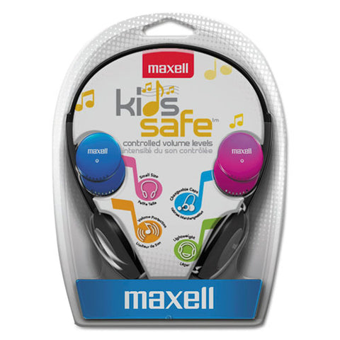 Kids Safe Headphones, Black With Interchangeable Caps In Pink-blue-silver