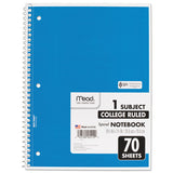 Spiral Notebook, 1 Subject, Medium-college Rule, Assorted Color Covers, 10.5 X 7.5, 70 Sheets