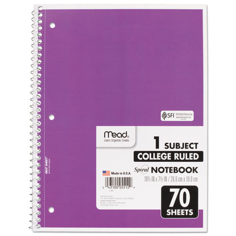 Spiral Notebook, 1 Subject, Medium-college Rule, Assorted Color Covers, 10.5 X 7.5, 70 Sheets