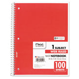 Spiral Notebook, 1 Subject, Wide-legal Rule, Assorted Color Covers, 10.5 X 7.5, 100 Sheets